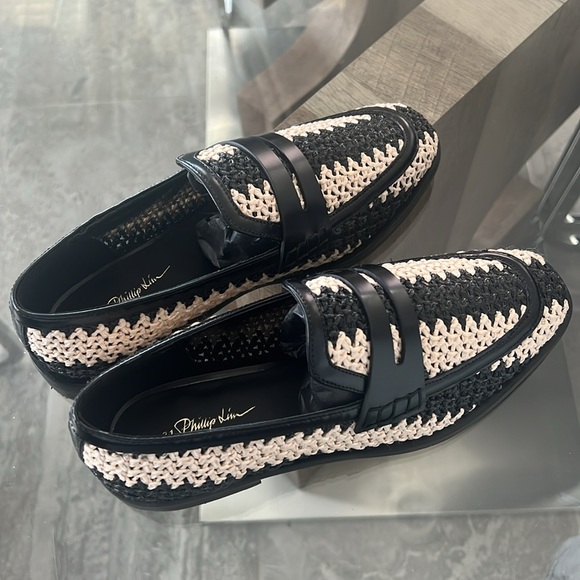 3.1 Phillip Lim Alexa Raffia & Leather Penny Loafers in Antique White/Black NEW - Picture 11 of 16
